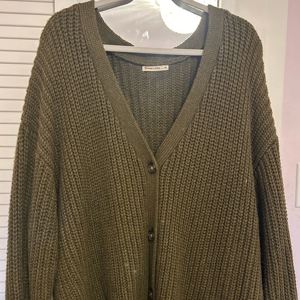 Marine Layer Olive Green Chunky Knit Cardigan Sweater
